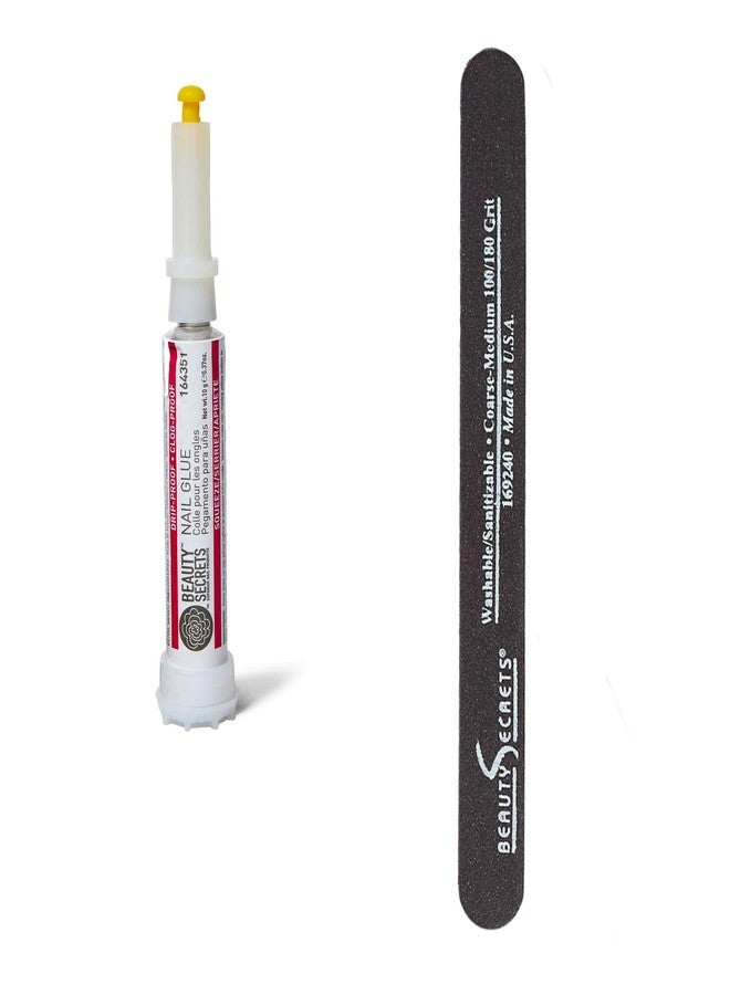 Beauty Secrets Drip & Clog Proof Nail Glue (1 Pack) Bundled with Nail File Black Cushion Medium Coarse 180/100 Grit by Beauty Secrets - Image 1